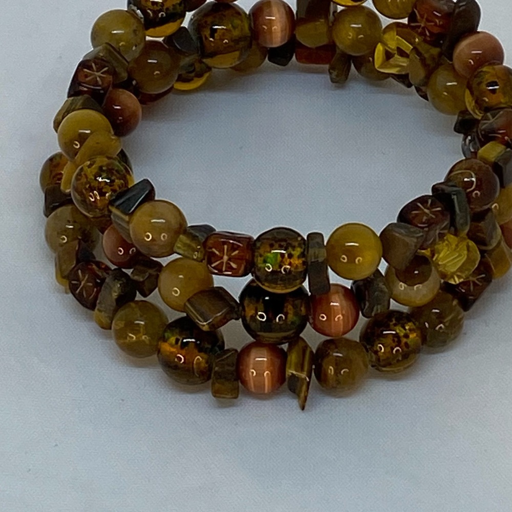Handmade Brown Beaded Memory Wire (Wrap) Bracelets - Picture 14 of 16